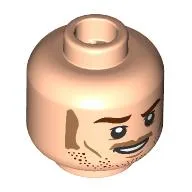 Minifig Head Owen Grady, Reddish Brown Eyebrows, Dark Tan Stubbled Beard, Sideburns, Mustache, Smile / Closed Mouth