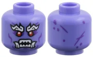 Minifig Head Oni General, Thick White Eyebrows, Red Eyes, Sharp Teeth, Fangs, Dark Purple Markings