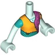 Minidoll Torso Girl with Light Aqua Arms and Hands with Orange/Dark Turquoise/Dark Pink Patched Shirt print