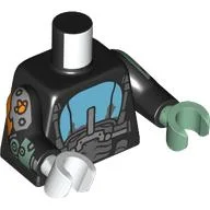Torso, Odd Hands, Dark Bluish Grey Motor Cycle, Tire, Medium Azure Gas Tank print, Black Arms, Left Sand Green Hand, Right White Hand