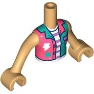 Minidoll Torso Girl with Warm Tan Arms and Hands with Coral/Dark Turquoise Jacket, Paint Splotches, White/Lavender Striped Shirt print
