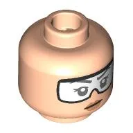 Minifig Head Dana Scully, Dark Orange Eyebrows, Nougat Lips, Raised Eyebrow / Black Goggles, White Glass print