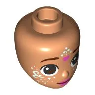Minidoll Head, Reddish Brown Eyebrows, Eyes, Dark Pink Lips, Dark Pink Heart on Forehead, Light Aqua Decoration