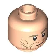 Minifig Head Brian O'Conner, Dark Tan Eyebrows, Stubbled Beard, Crooked Smile/Gold Sunglasses