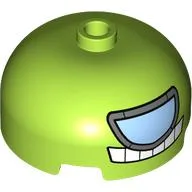 Brick Round 3 x 3 Dome with Center Stud with Silver Visor, Bright Light Blue Lens, White Teeth print