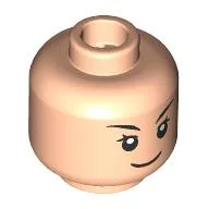 Minifig Head Zinnia, Thin Black Eyebrows, Closed Mouth Smile / Open Mouth Laugh