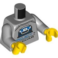 Torso, Blue Car, 'PROJECT 7 JAGUAR' print, Light Bluish Gray Arms, Yellow Hands